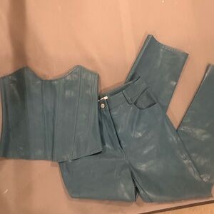 Miaou | Teal Blue Vegan Leather Set Junior Pant AND Leia Corset Size Small